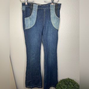 BCBGeneration jeans wide leg jeans two tone pockets 2zips 4 pocket sz 29 x 34